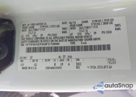 2016 Ford F-150 Xl z USA, uszkodzony, nr VIN 1FTFW1EF5GFC72840